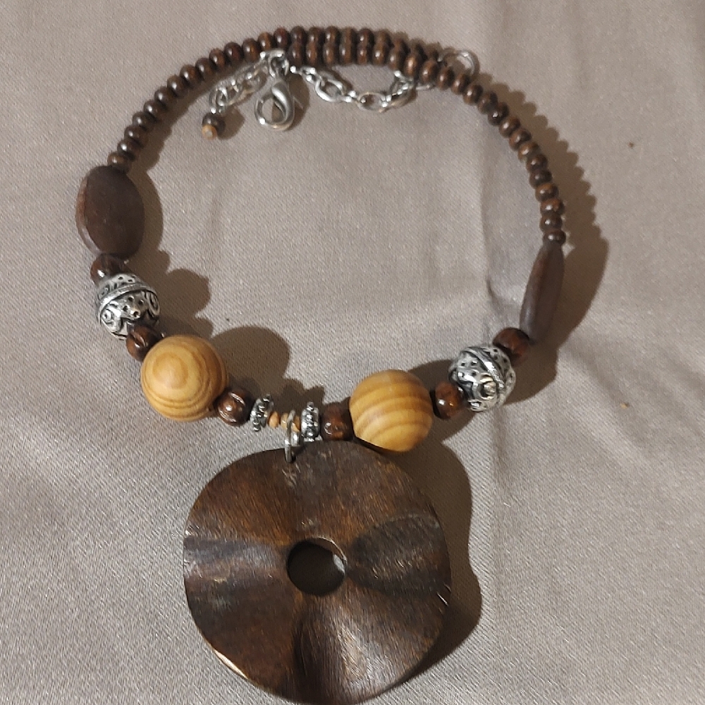 Brown and Silver Beaded Necklace